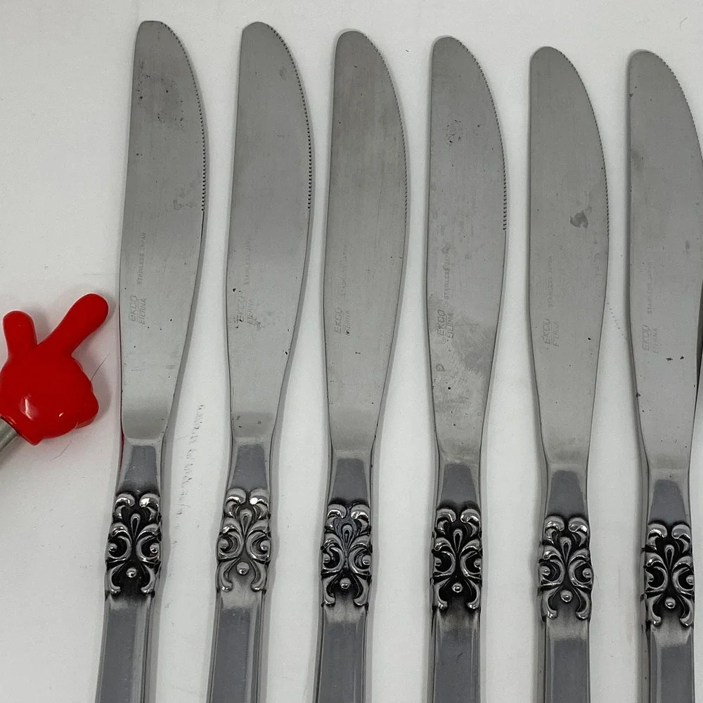 Vtg‎ Ekco Eterna Japan 24 Piece Flatware Set Mid Century Floral Scroll Stainless